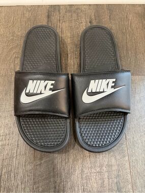 Nike Black Slide Sandals with White Logo